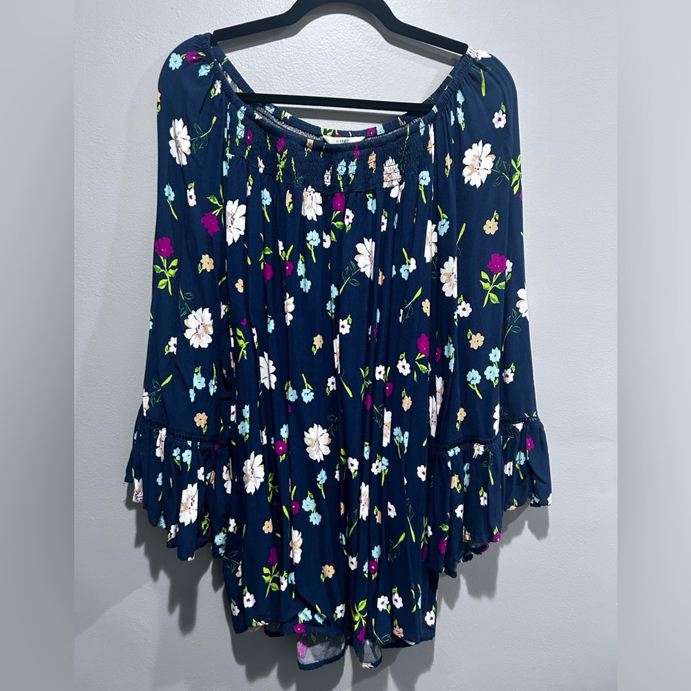 Terra & Sky Plus Size 2X Floral Smocked Blouse